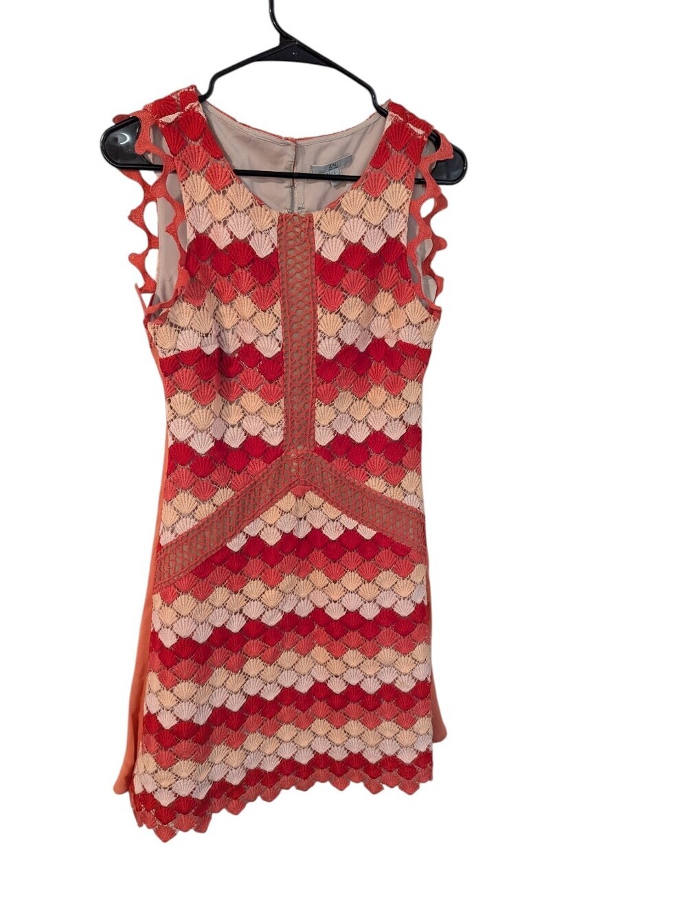 Zac By Zac Posen,Sleeveless Red & Peach Sea Shell Crochet Dress, Size 4 Rare